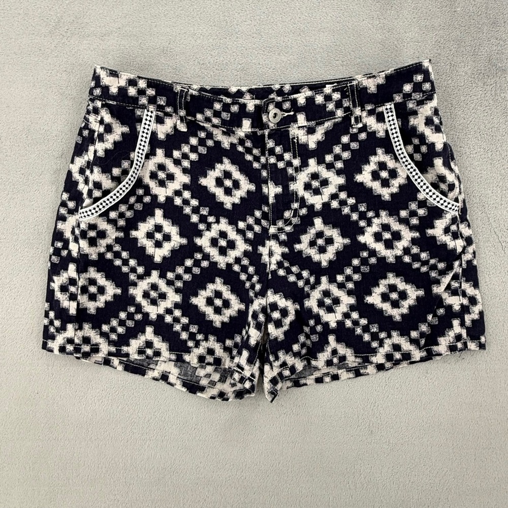 Two by Vince Camuto Navy White Ikat Linen Blend Summer Shorts Women's Size 29/8 - Picture 2 of 12